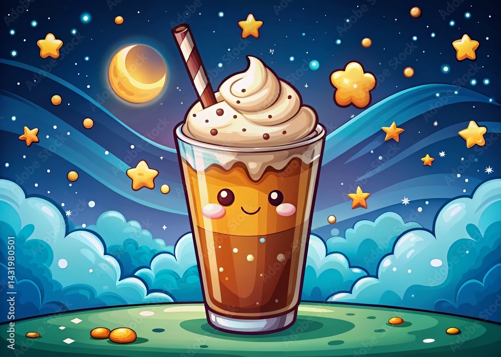 Whipped Cream Iced Coffee Cartoon Clipart - Summer Drink Illustration for Kids
