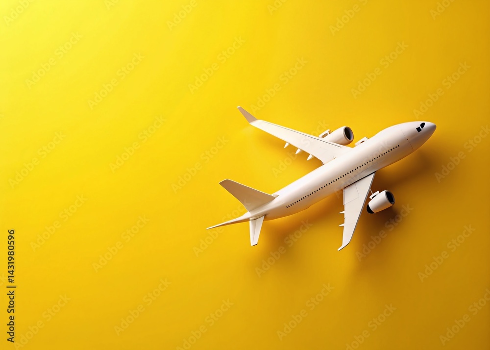 White Airplane on Yellow Background: Perfect for Travel, Aviation, and Summer Designs