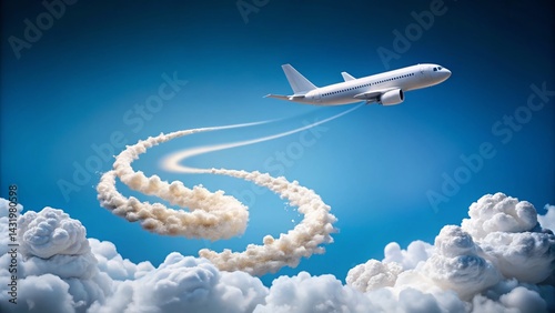 Obraz na płótnie White Airplane Flying High, Leaving Vapor Trail, Clear Blue Sky, Food Photography Concept w salonie