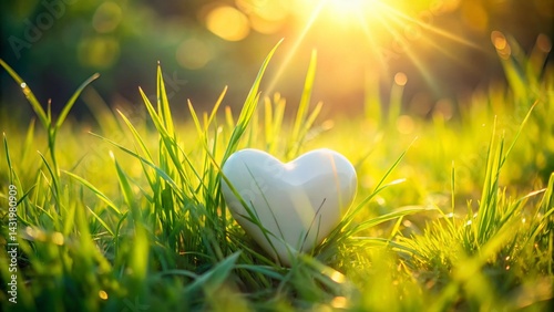Obraz na płótnie White Heart in Green Grass - Macro Photography of Love and Tranquility w salonie