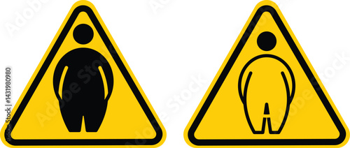  Set Of Obese people warning sign. yollew and black signs. Priority facilities for obese people