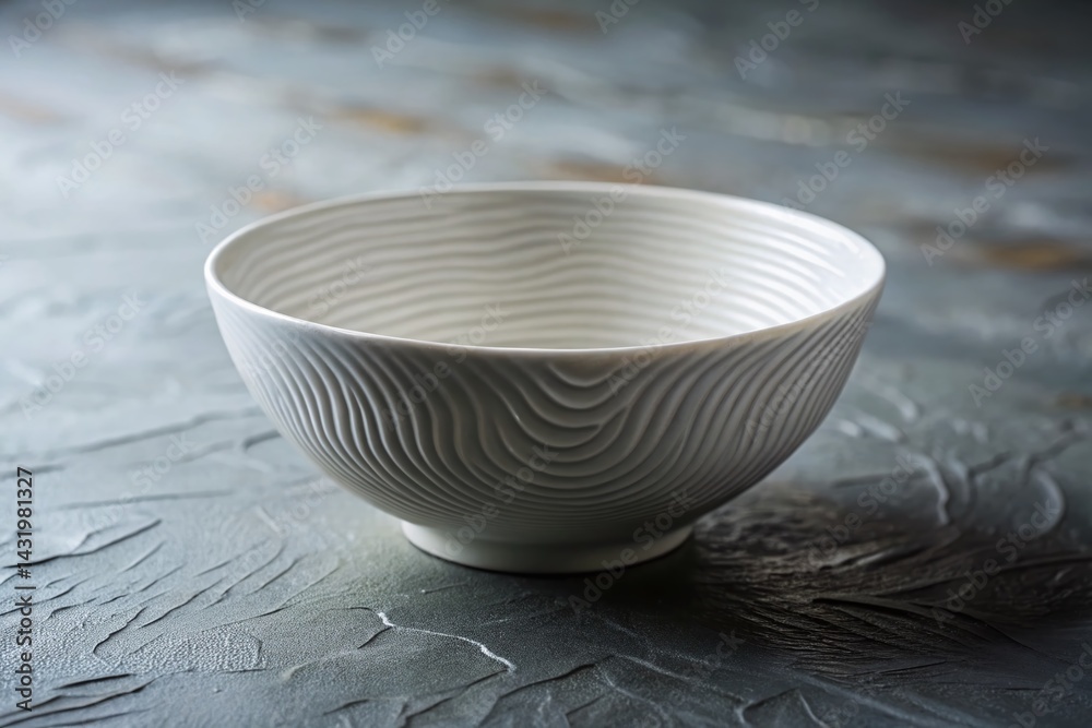White Wave Pattern Bowl on Grey Table - Macro Photography Stock Photo