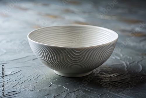 Obraz na płótnie White Wave Pattern Bowl on Grey Table - Macro Photography Stock Photo w salonie