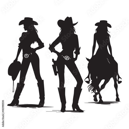 Cowgirl Silhouette Vector Illustration White Background
