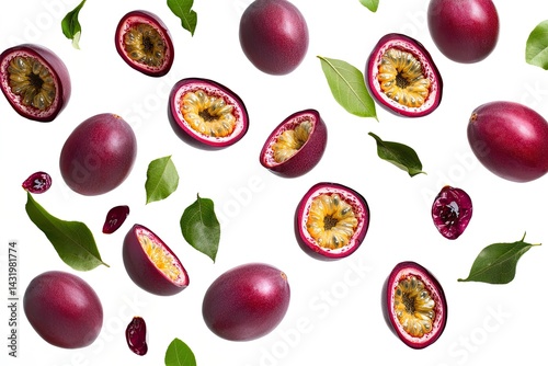 Passion fruit slices and leaves photo