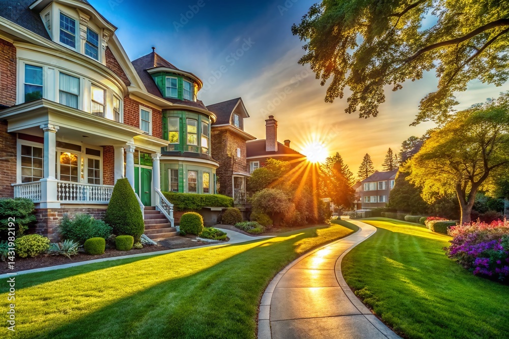 Winding Street, Suburban Houses, Lush Green Lawns - Urban Exploration Photography