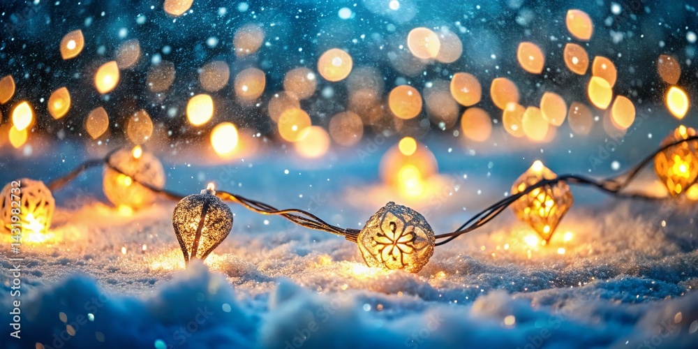 Winter Wonderland: Festive Lights Create Magical Patterns on Snowy Landscape