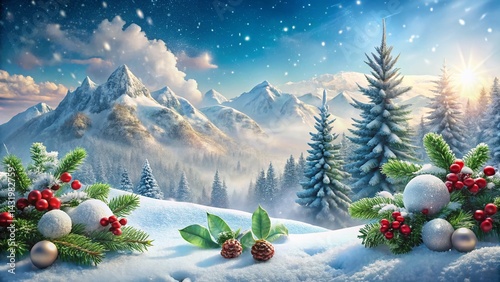 Winter Wonderland Mountain Scene: Festive Snowy Landscape Collage