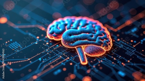 Digital Brain & Data Center: AI Concept Macro Photography