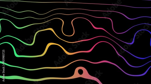 Trippy psychedelic colorful rainbow liquid pattern, seamless, wave texture wallpaper, line water decoration, sea art backdrop, ornament video. 4K seamless looping footage
