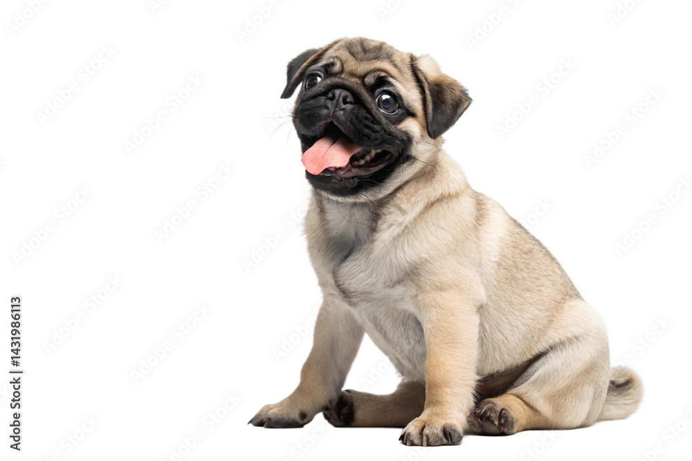 Pug puppy sitting isolated on transparent background
Pug puppy sitting isolated on transparent background