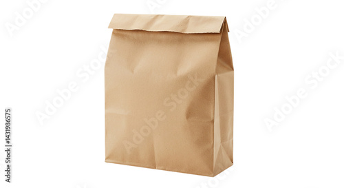 A simple brown paper bag with a folded top sitting upright against a black background plain and clean photography transparent background