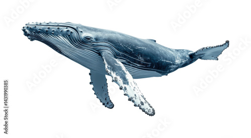 Humpback whale swimming in ocean nature underwater view isolated on transparent background