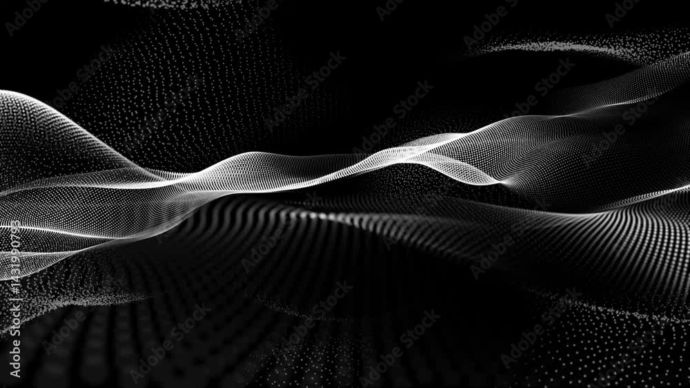 Abstract black and white wave lines background with gradient and digital texture design 2025