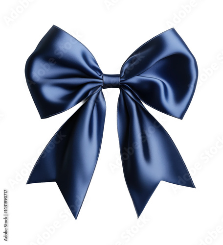 Elegant navy satin bow decoration graphic design styled isolated on transparent background