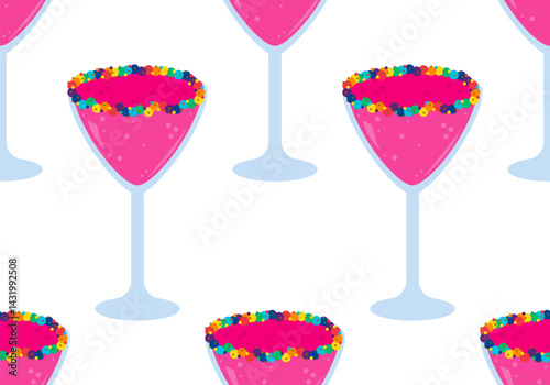 Seamless pattern with martini vector illustration for Valentine's Day, birthday, wedding illustration. Champagne glass with sugar