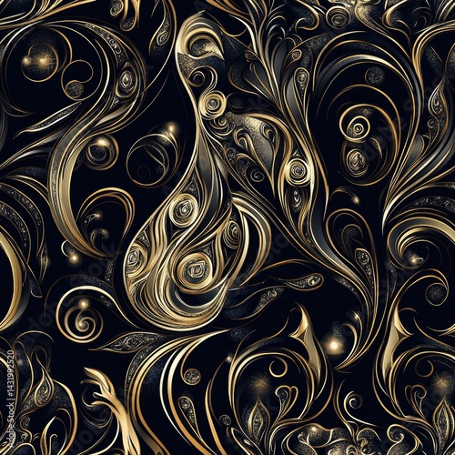 Opulent Gold and Black Swirls: A Luxurious Abstract Design