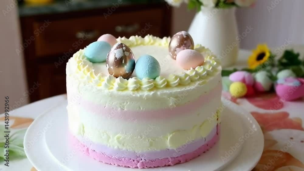 Delicious easter cake rotating on a plate Delicious easter cake rotating on a plate