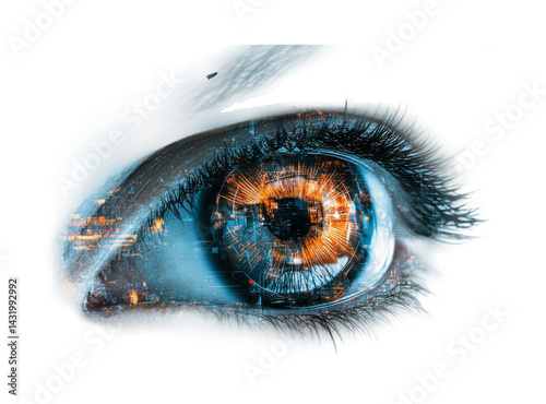 Visionary eye urban landscape digital futuristic perspective isolated on transparent background