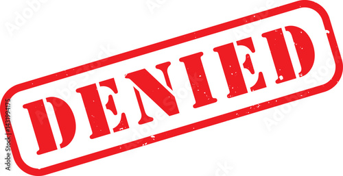 Denied stamp, denied sign in red ink, denied vector, denied label, denied sticker on white background