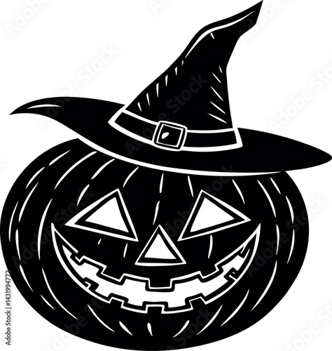 Carved Pumpkin With Witch Hat