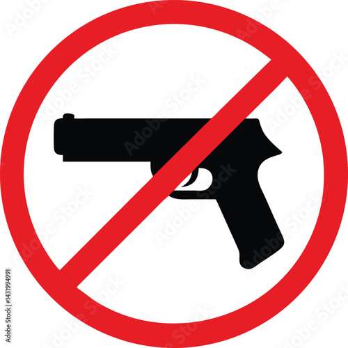  Red "no guns" symbol with a black handgun inside, representing the prohibition of firearms, safety, and anti-violence, perfect for advocacy and social awareness designs.