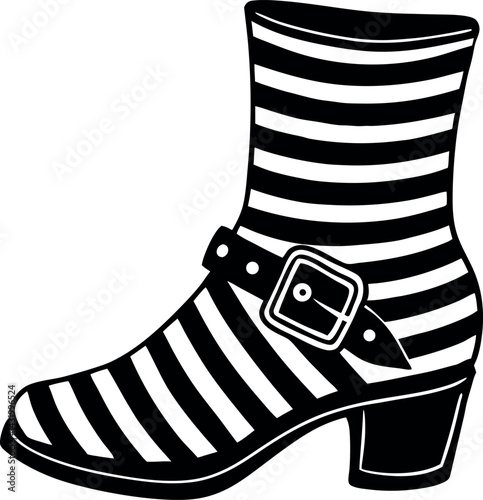Witch Boot With Stripes And Buckle