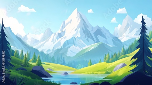 Majestic mountain scenery peaceful lake digital art vibrant nature serene viewpoint tranquility concept