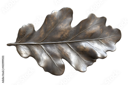 Metallic Oak Leaf Nature Texture Autumn Design 3D Render Decorative Element
