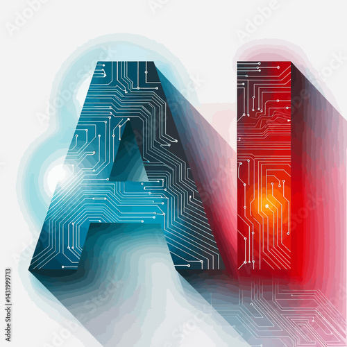 Digital illustration featuring the letters 'AI' in a bold