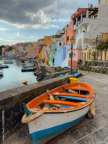 Landscape with colorful houses on Procida island, Italy. High quality photo