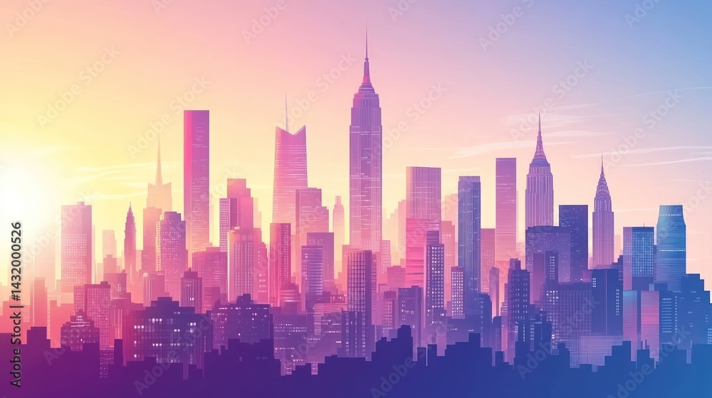 Fototapeta premium Colorful New York City Skyline at Sunrise