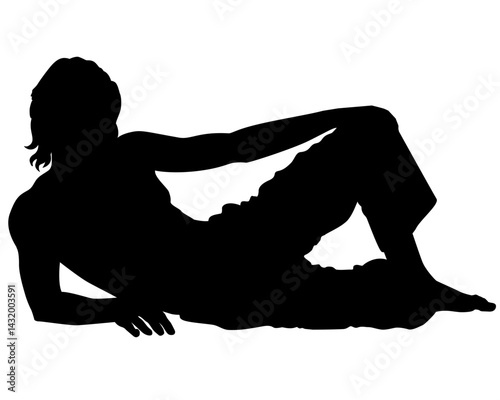 Lying Man - Black vector silhouette for logo or pictogram. The guy lies on his side with one leg bent - a silhouette for a sign or icon.	