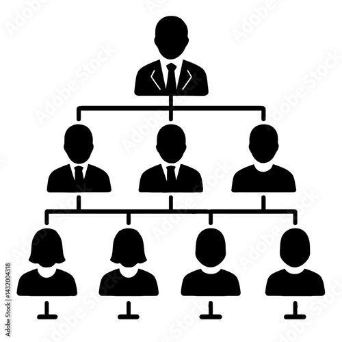 Vector silhouette illustration of an organizational chart or hierarchy with multiple levels. Represents management structure, reporting relationships, and team organization.