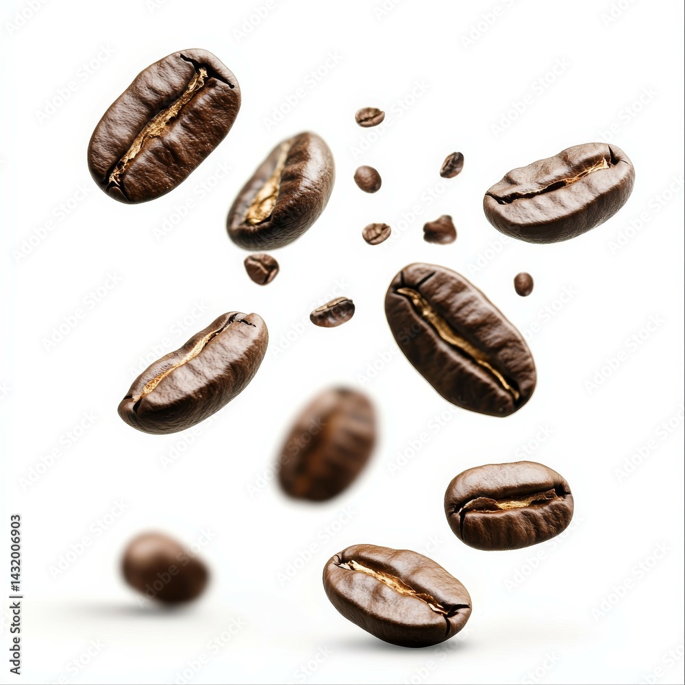 Fototapeta premium Isolated Falling Coffee Beans on White Background white