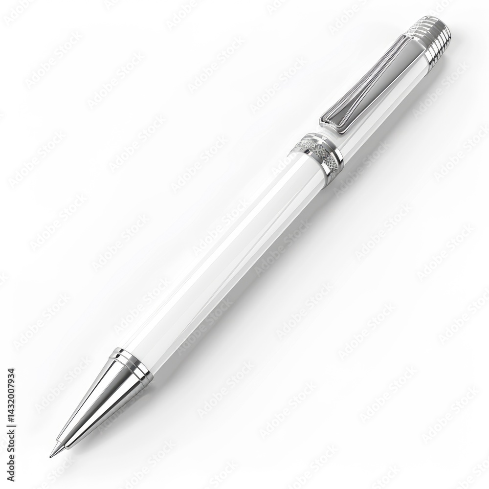 Naklejka premium Sleek white ballpoint pen with metallic accents.