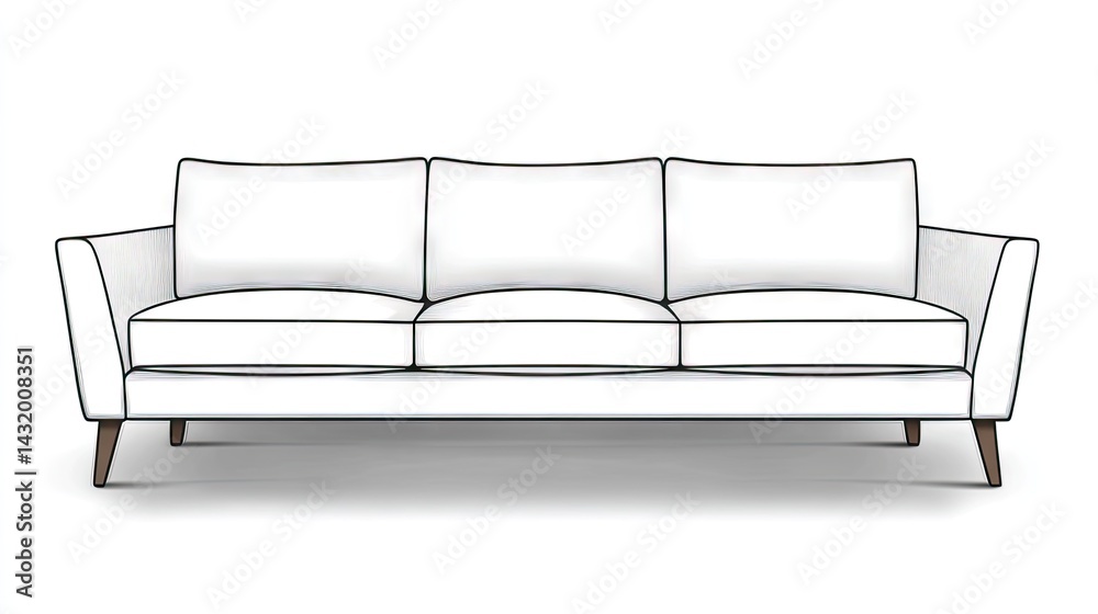 Fototapeta premium Three-seat sofa design with modern wooden legs.