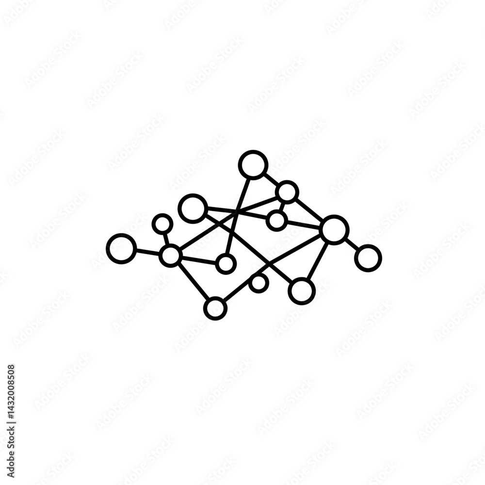 Vector Icon of Interconnected Nodes Representing Data Sharing, Internet Structure, Web Connections and Networking Systems in Black Line Style Vector Icon of Interconnected Nodes Representing Data Sharing, Internet Structure, Web Connections and Networking Systems in Black Line Style