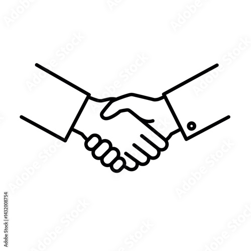 Handshake Icon Vector in Thin Black Line Style Symbolizing Business Partnership, Corporate Agreement, Professional Deal and Collaborative Work Concepts