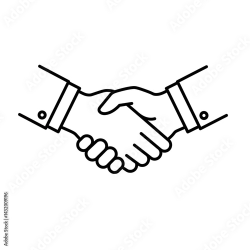 Handshake Vector Icon Representing Corporate Agreement, Business Partnership, Professional Deal and Mutual Trust in Black Outline Style