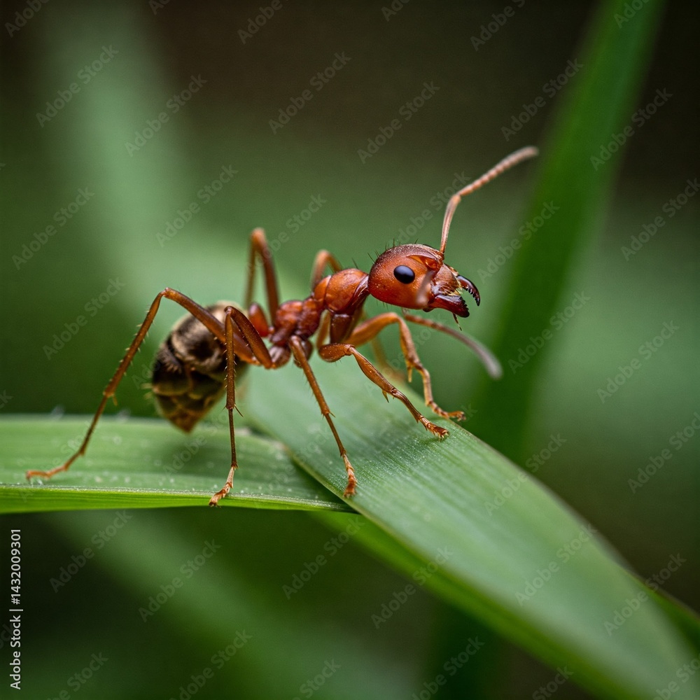 Red Fire Ant Macro Mandibles Open Aggressive Stance on Grass Red Fire Ant Macro Mandibles Open Aggressive Stance on Grass