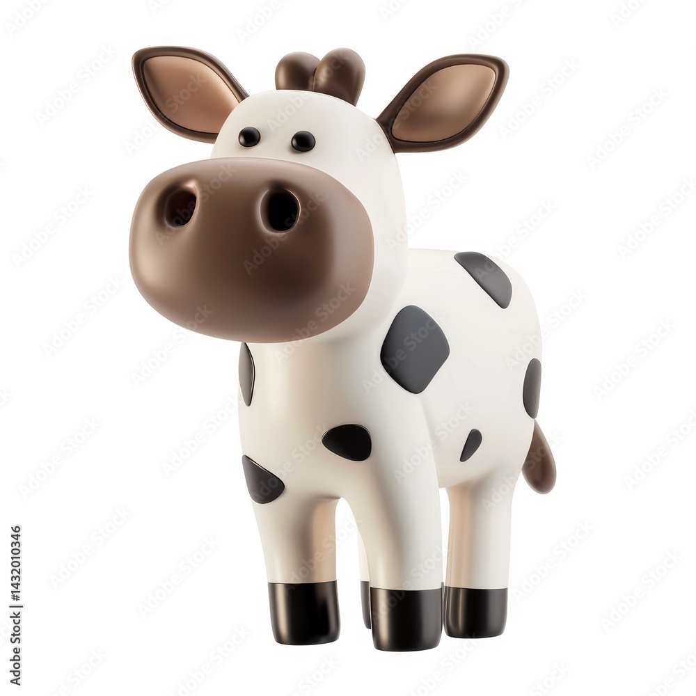 Fototapeta premium Cute cartoon cow figurine, digitally rendered.
