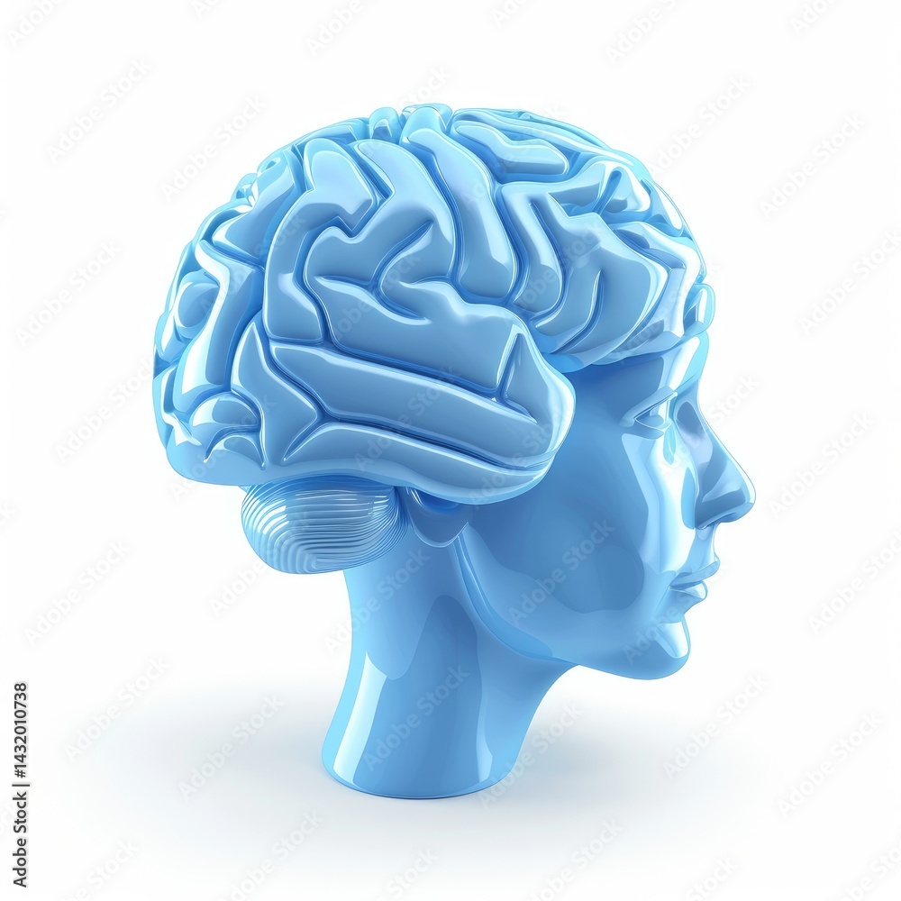 Obraz premium Light-blue sculpted model of a human head and brain.