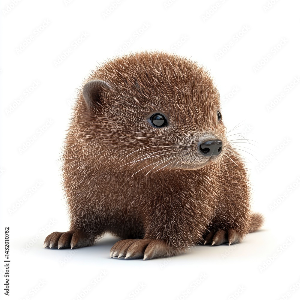 Fototapeta premium Adorable baby otter against a plain white background.