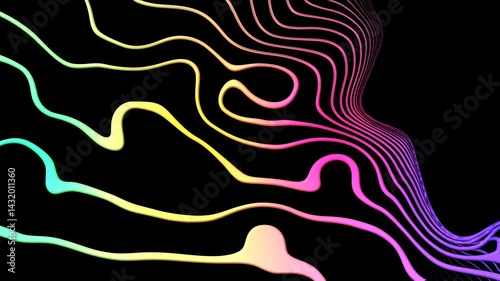 Trippy psychedelic colorful rainbow liquid pattern, seamless, wave texture wallpaper, line water decoration, sea art backdrop, ornament video. 4K seamless looping footage