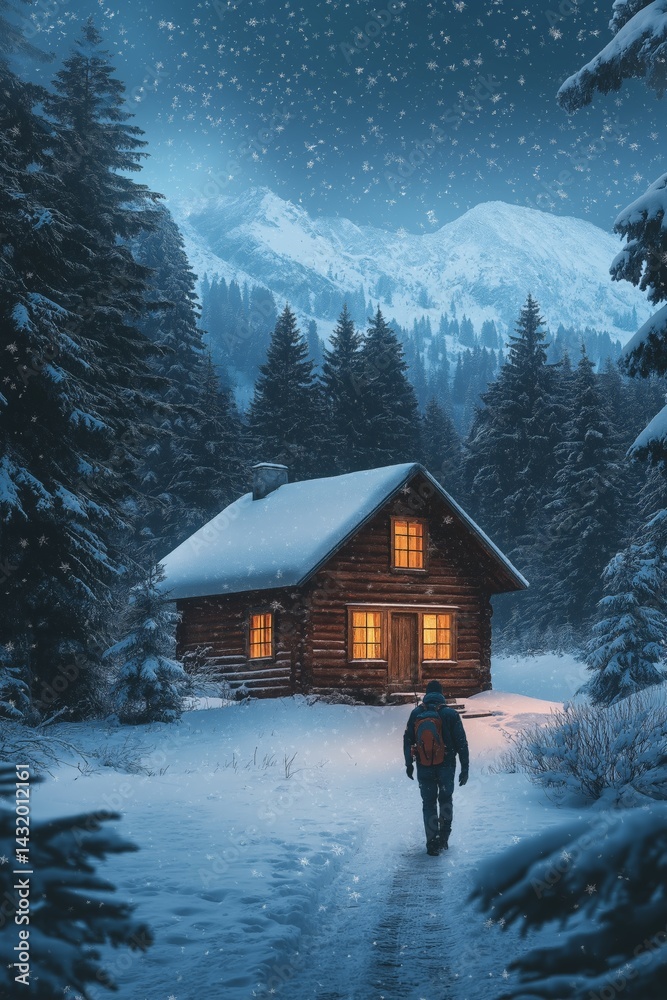 Traveler Arrives at Cozy Cabin