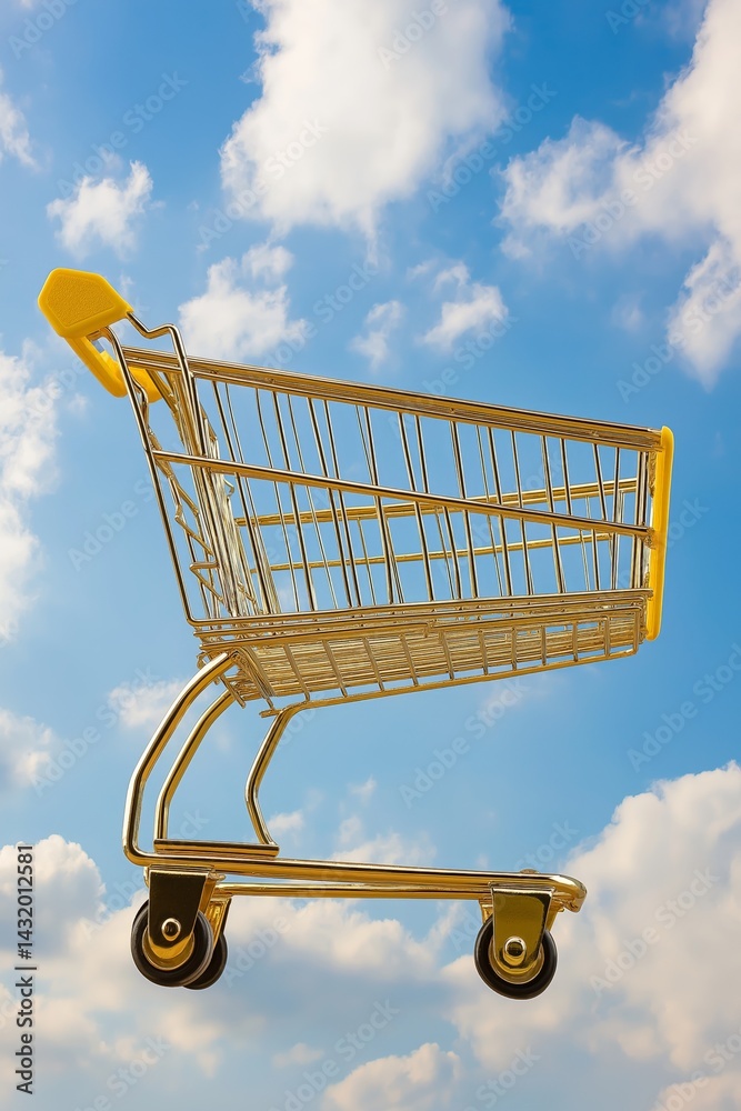 Golden Shopping Cart Against Sky