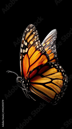 Monarch Butterfly Close-Up on Black