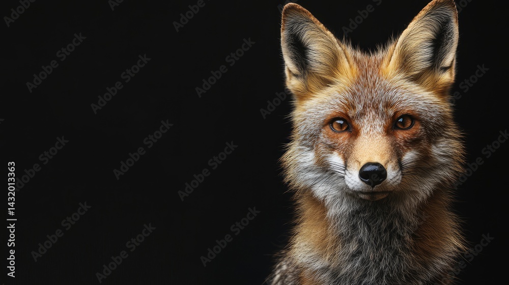 Fototapeta premium Majestic Red Fox Portrait: Dark Background, Intense Gaze