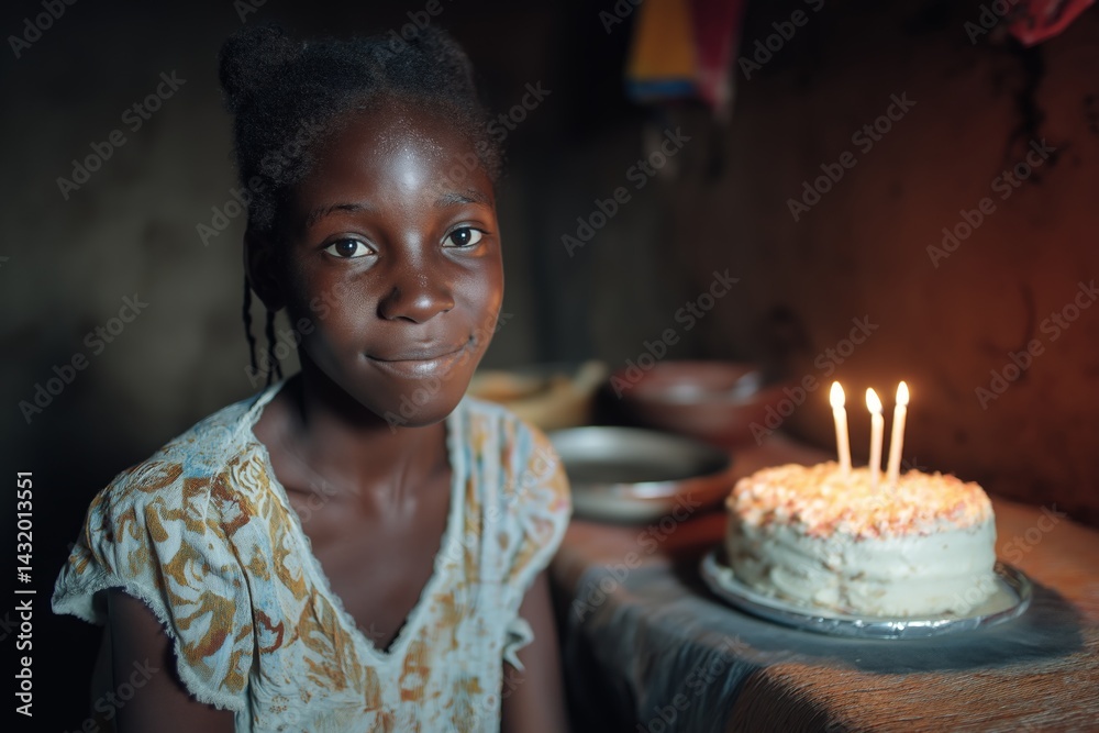 Young African Girl Smiling in Simple Room